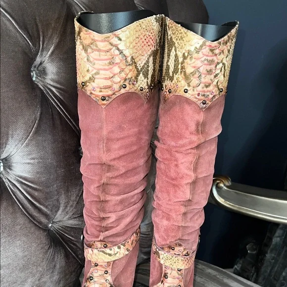 👑 El Dantés "Hecho a Mano" Spain Vintage Snakeskin & Suede Boots 👑 - Picture 4 of 9